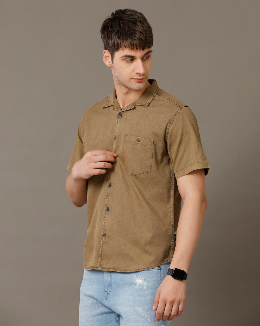 Voi Jeans Mens Brown Regular Fit Shirt