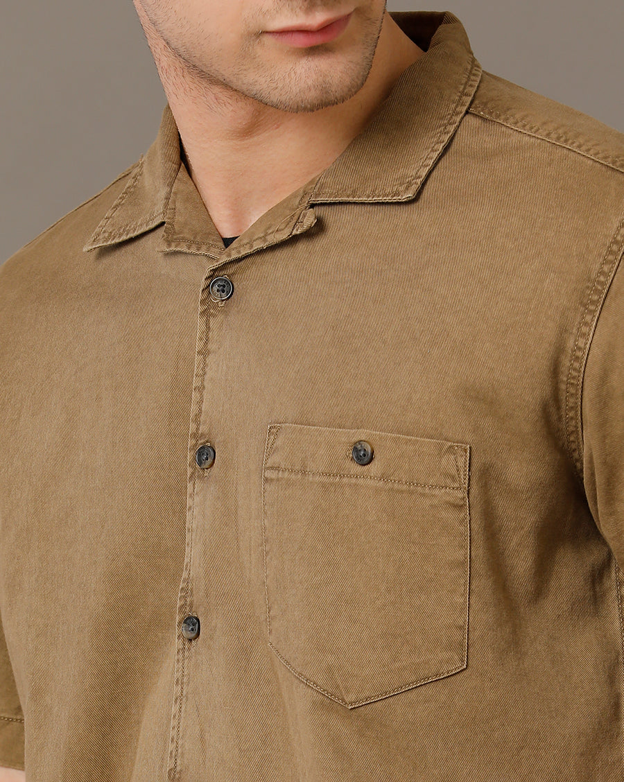 Voi Jeans Mens Brown Regular Fit Shirt