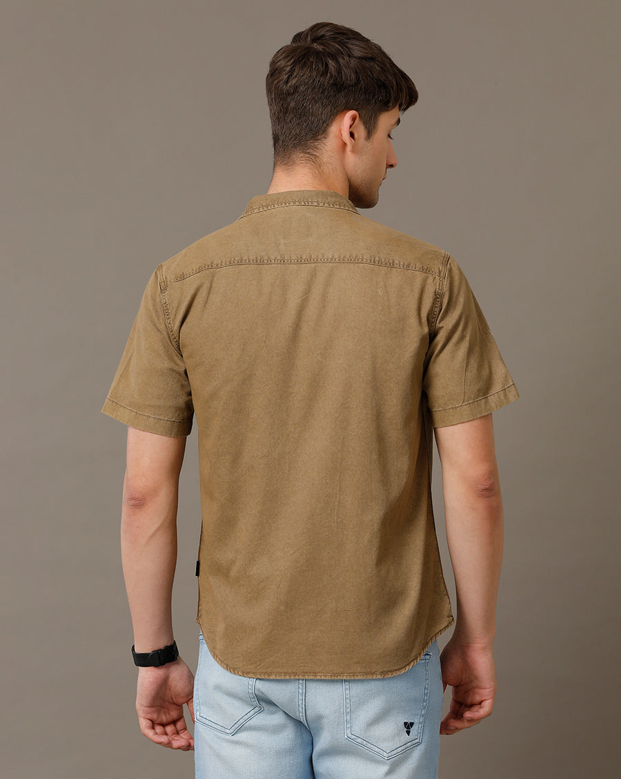 Voi Jeans Mens Brown Regular Fit Shirt