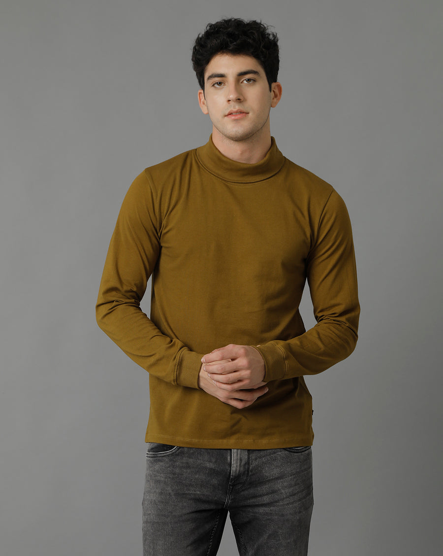 Voi Jeans Mens Green Regular Fit Full Sleeve Solid T-Shirt