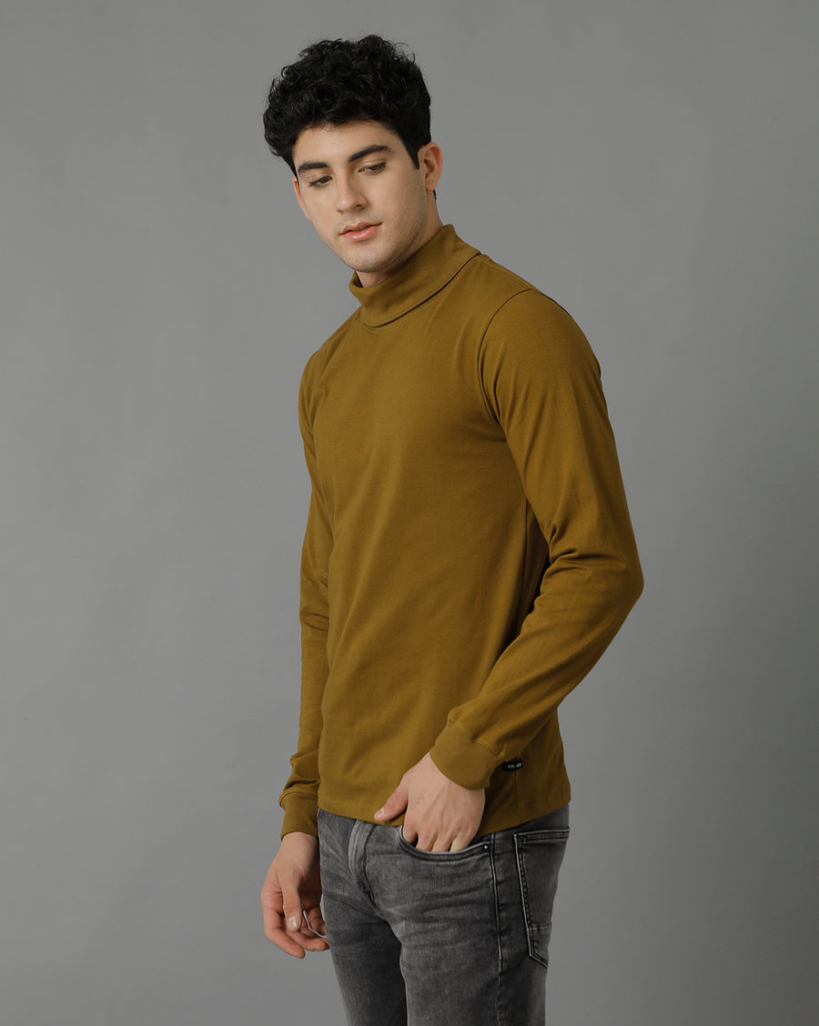 Voi Jeans Mens Green Regular Fit Full Sleeve Solid T-Shirt