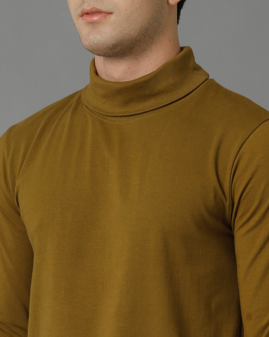 Voi Jeans Mens Green Regular Fit Full Sleeve Solid T-Shirt