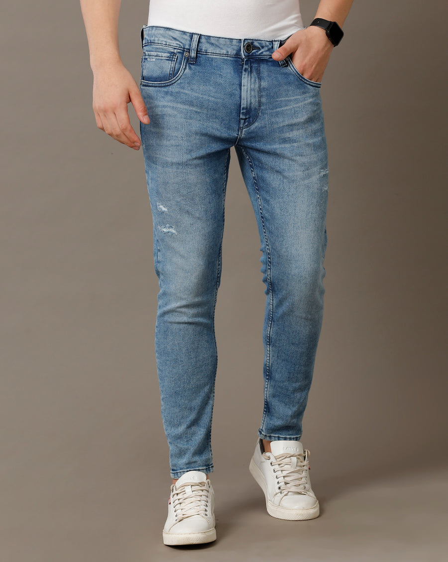 Voi Jeans Mens Indigo Track Skinny Cropped Cotton Poly Jeans