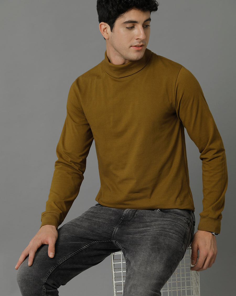 Voi Jeans Mens Green Regular Fit Full Sleeve Solid T-Shirt