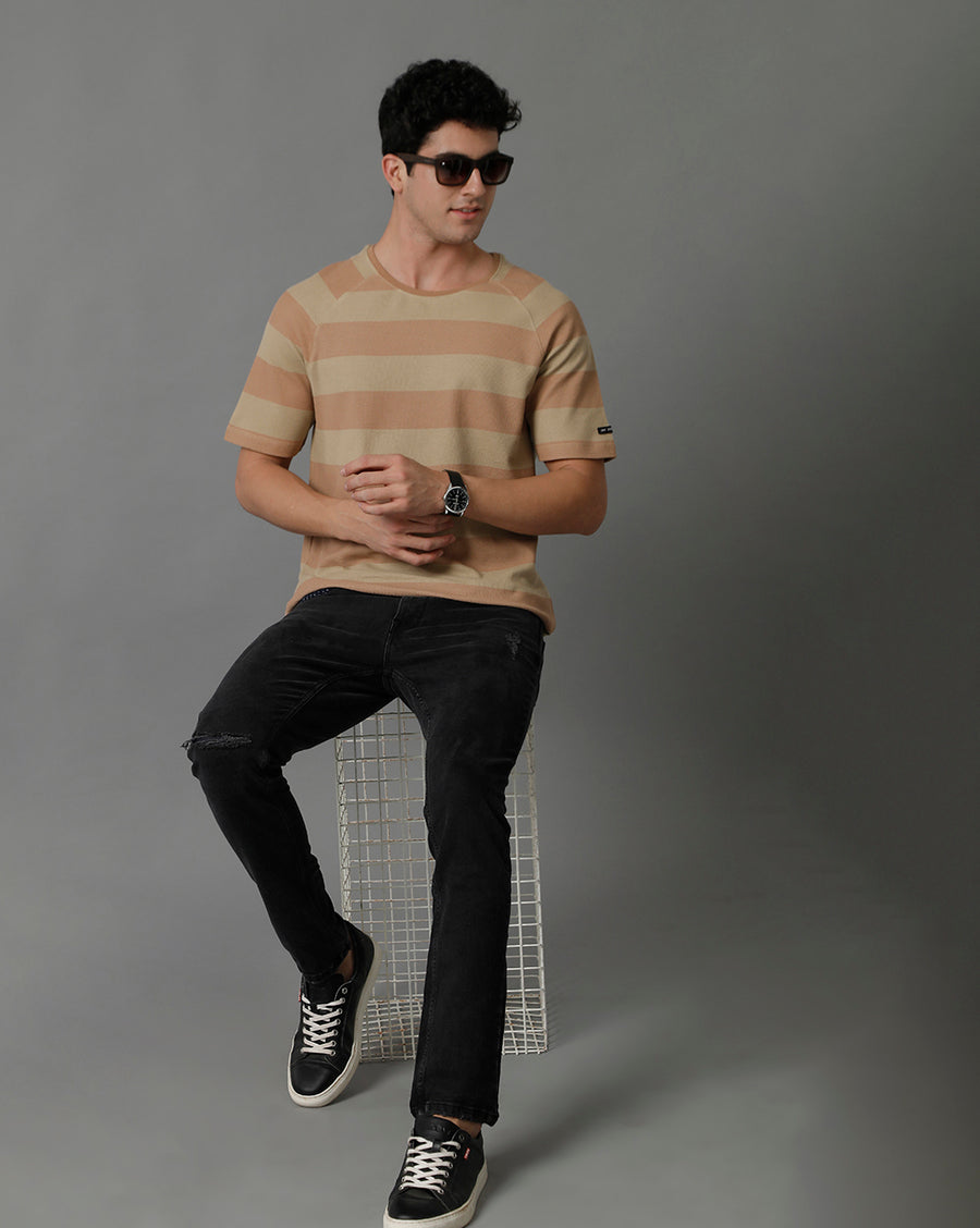 Voi Jeans Striped Raglan Sleeves Pure Cotton T-shirt