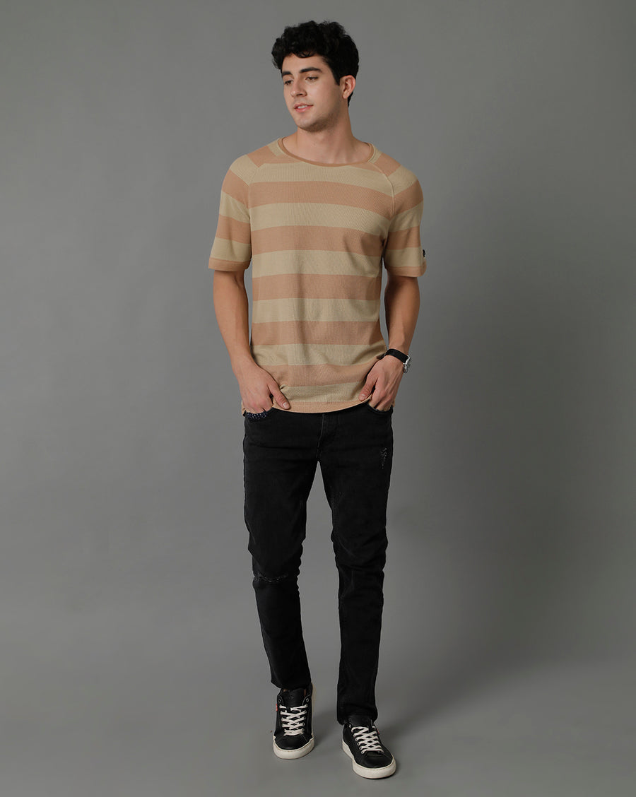 Voi Jeans Striped Raglan Sleeves Pure Cotton T-shirt