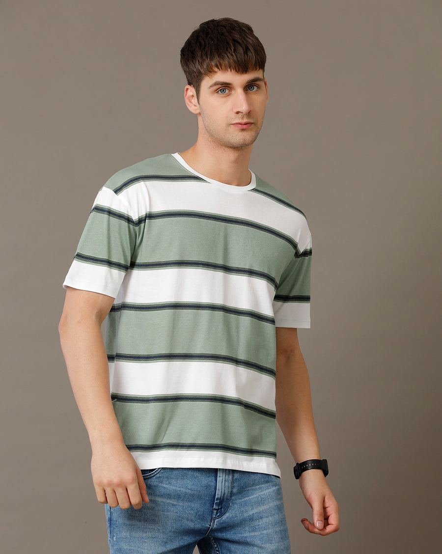 Voi Jeans Mens Iceberg Green Boxy Fit Cotton T-Shirt