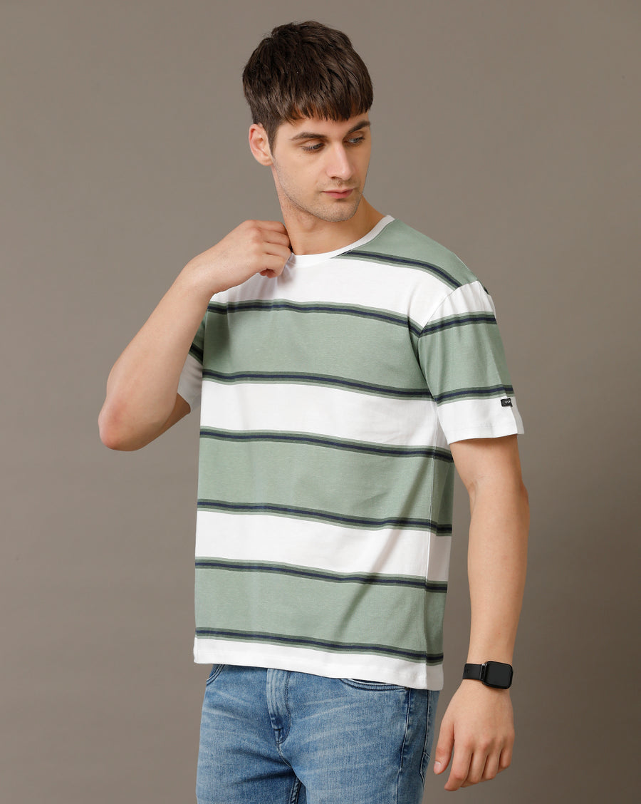 Voi Jeans Mens Iceberg Green Boxy Fit Cotton T-Shirt