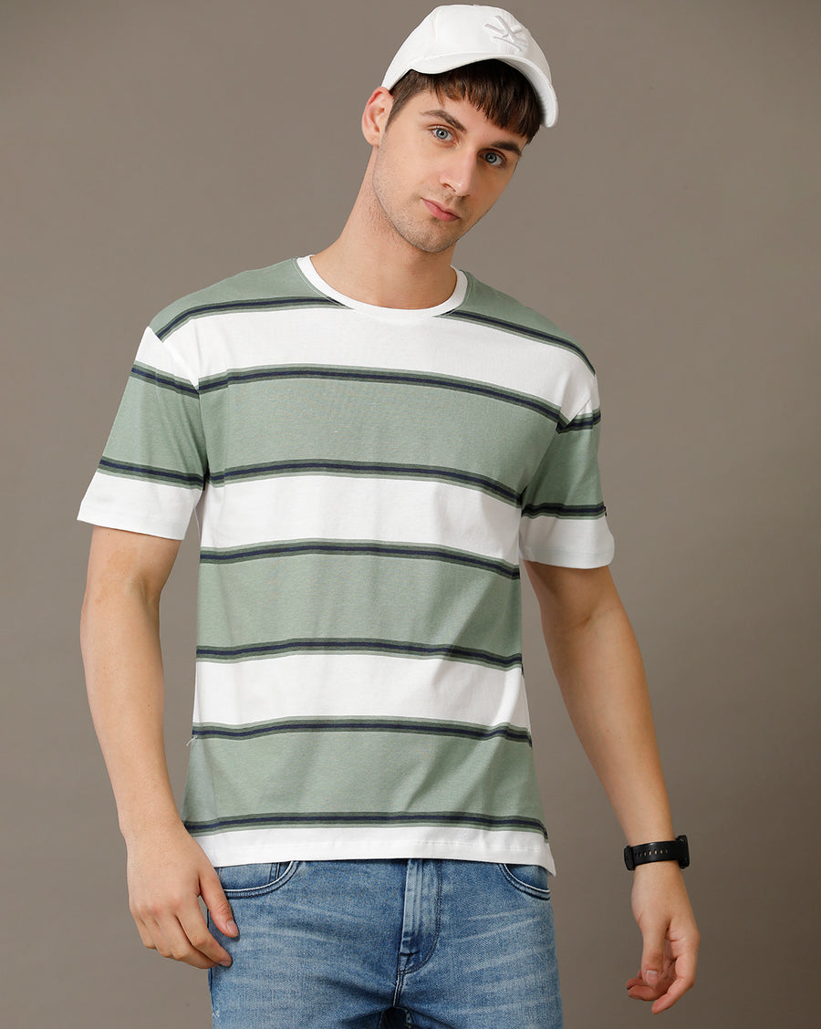 Voi Jeans Mens Iceberg Green Boxy Fit Cotton T-Shirt