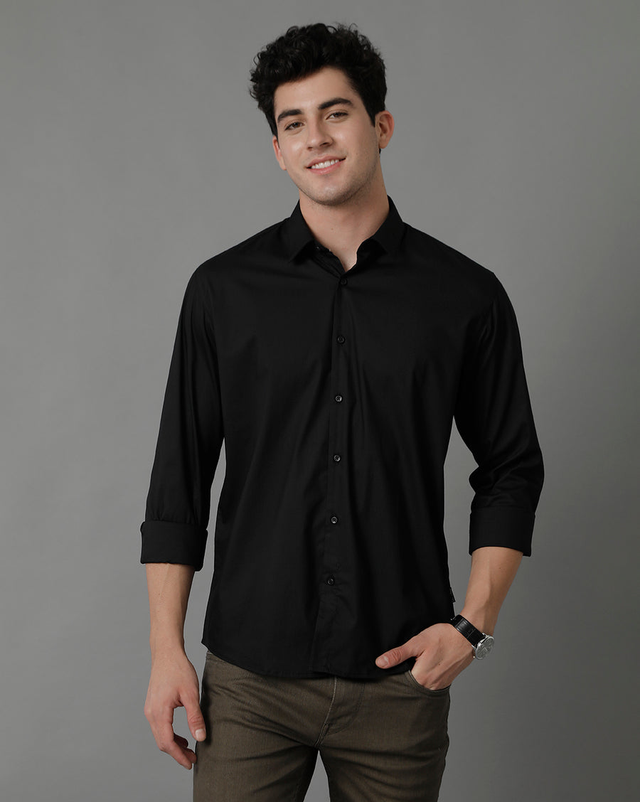 Voi Jeans Mens Black Regular Fit Shirt