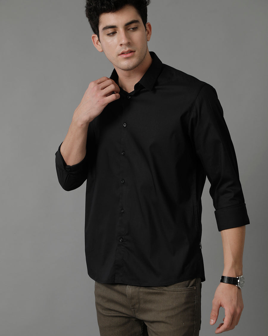 Voi Jeans Mens Black Regular Fit Shirt