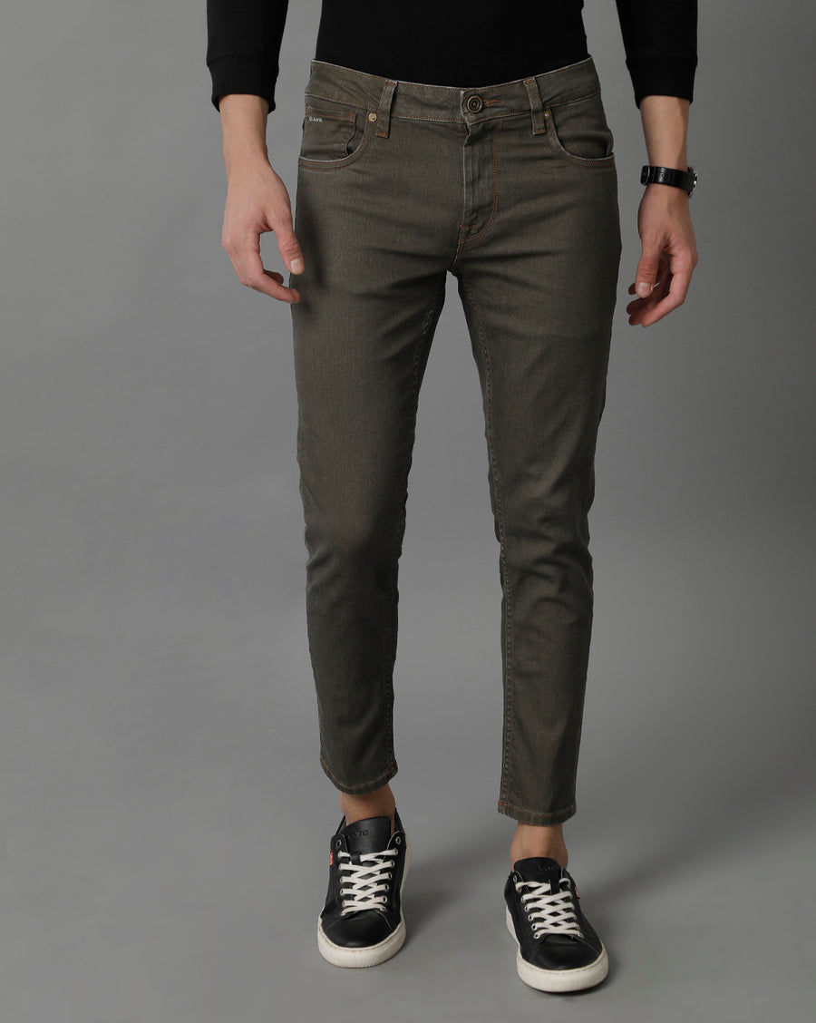 Voi Jeans Mens Olive Track Cropped Skinny Jeans