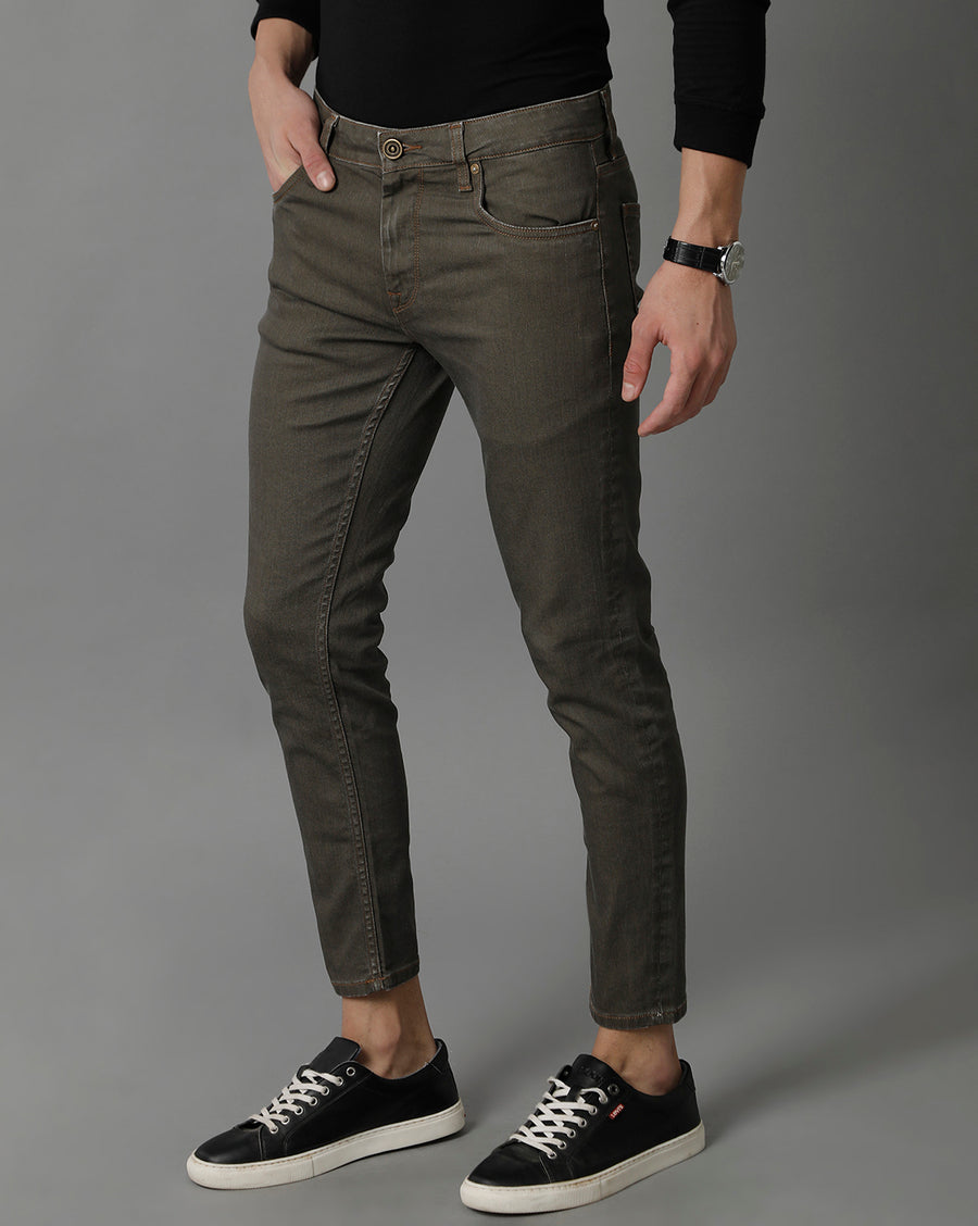 Voi Jeans Mens Olive Track Cropped Skinny Jeans