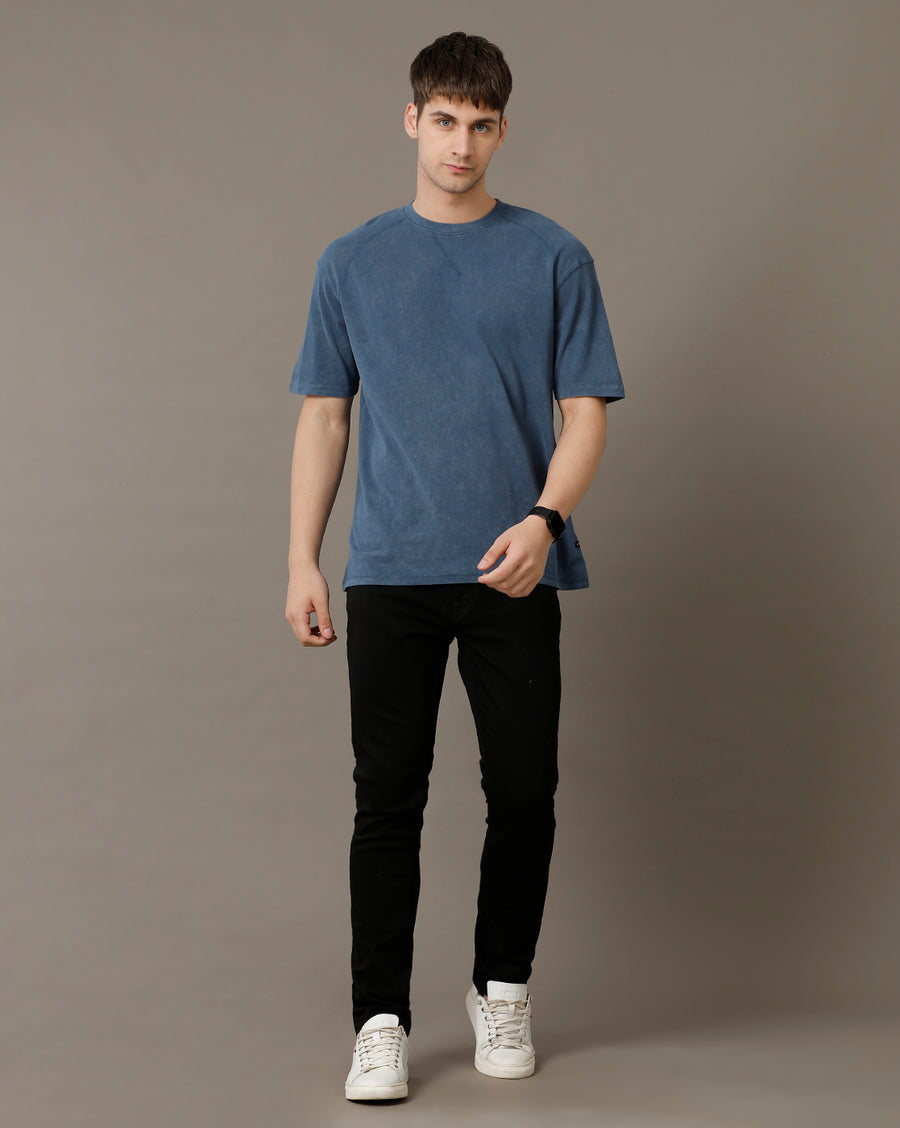 Voi Jeans Mens Dark Denim Boxy Fit Half Sleeve Cotton T-Shirt