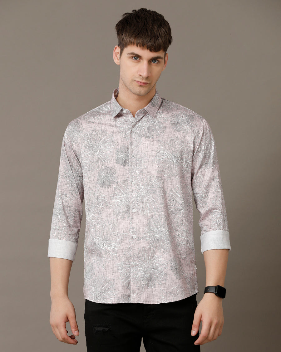 Voi Jeans Mens Light Pink Aop Regular Fit Shirt