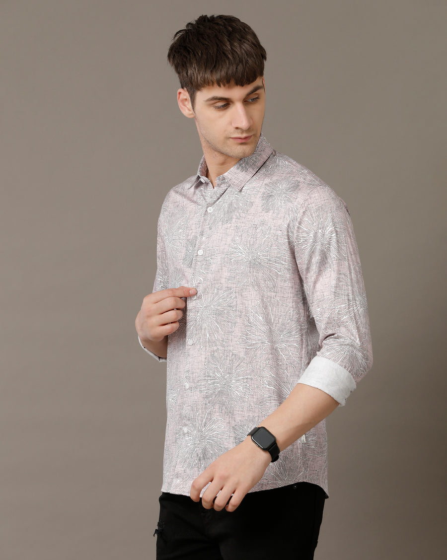 Voi Jeans Mens Light Pink Aop Regular Fit Shirt