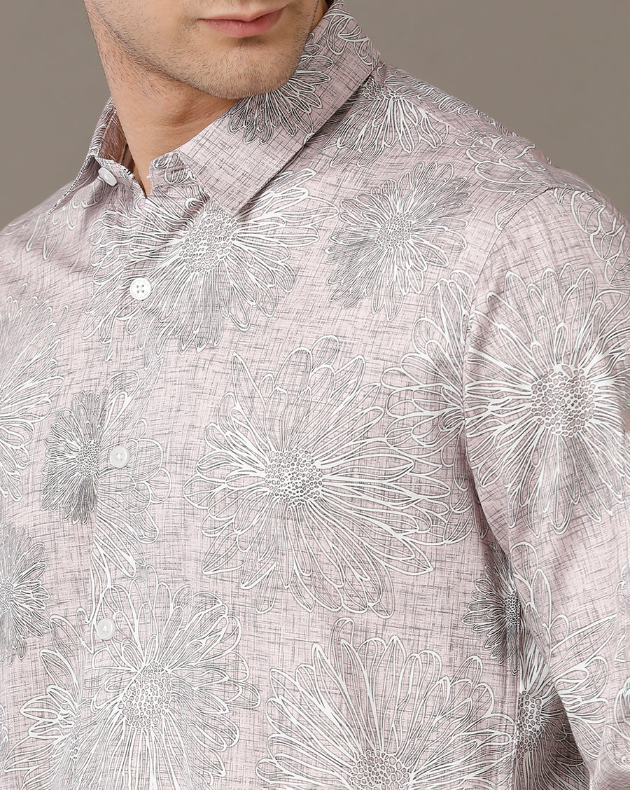 Voi Jeans Mens Light Pink Aop Regular Fit Shirt