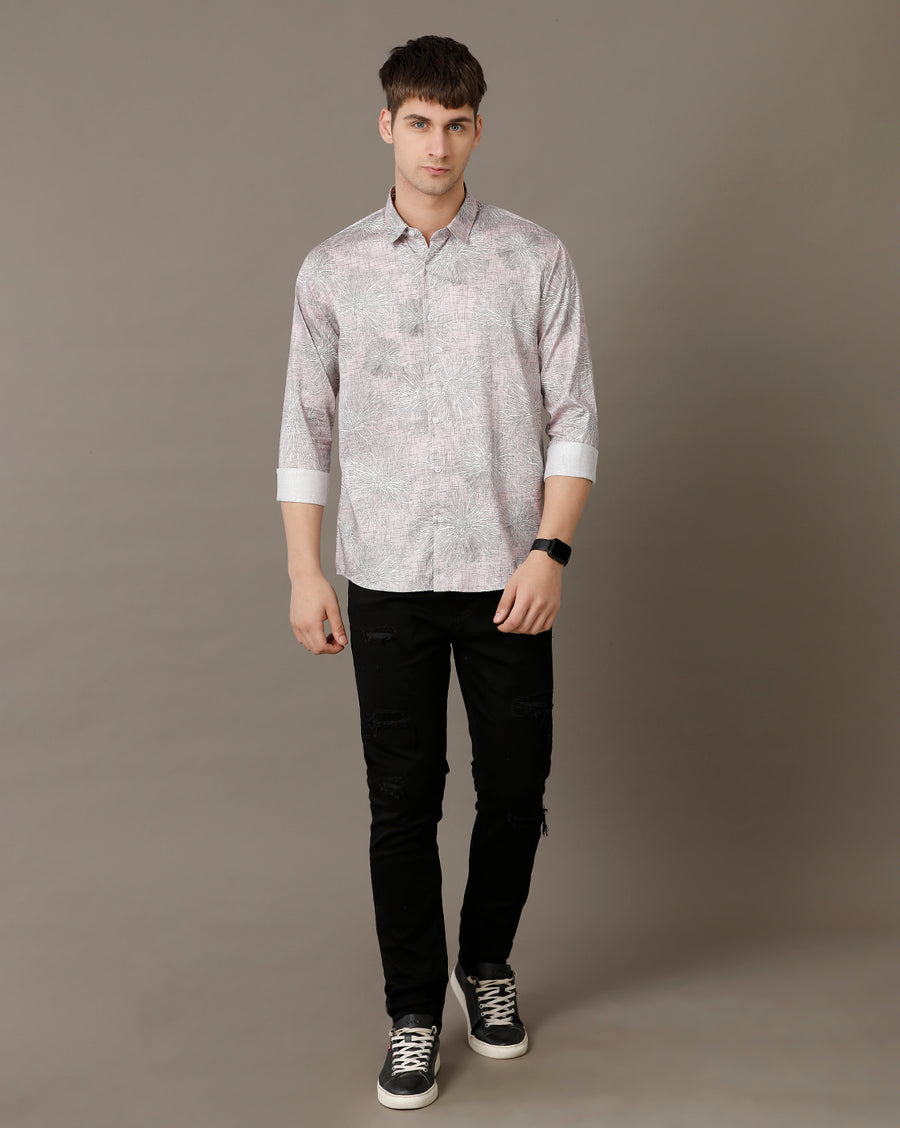 Voi Jeans Mens Light Pink Aop Regular Fit Shirt