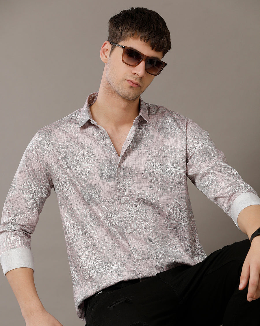 Voi Jeans Mens Light Pink Aop Regular Fit Shirt