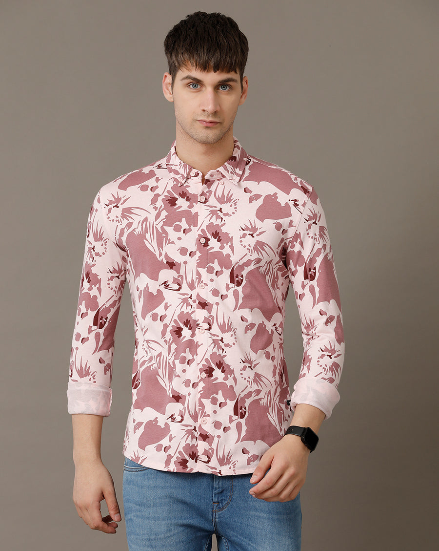 Voi Jeans Mens Chalk Pink Slim Fit Knit Shirt