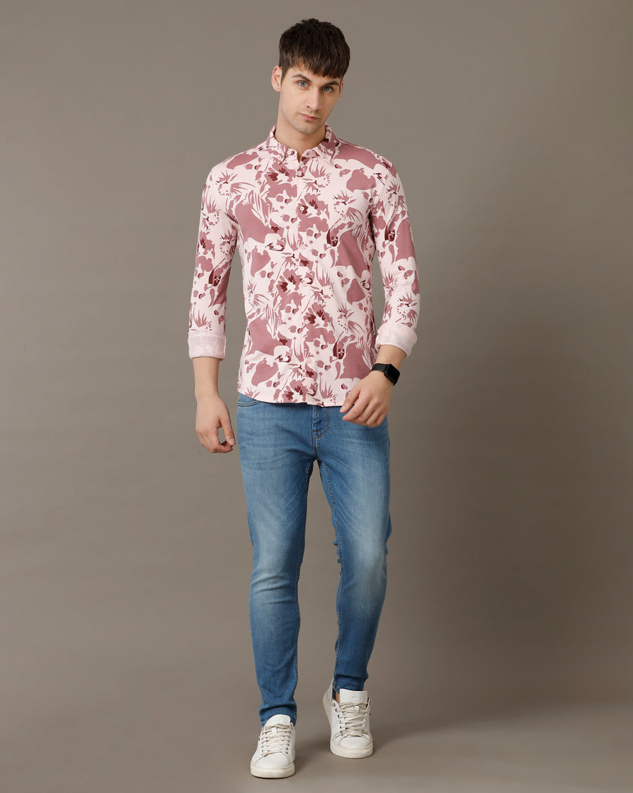 Voi Jeans Mens Chalk Pink Slim Fit Knit Shirt