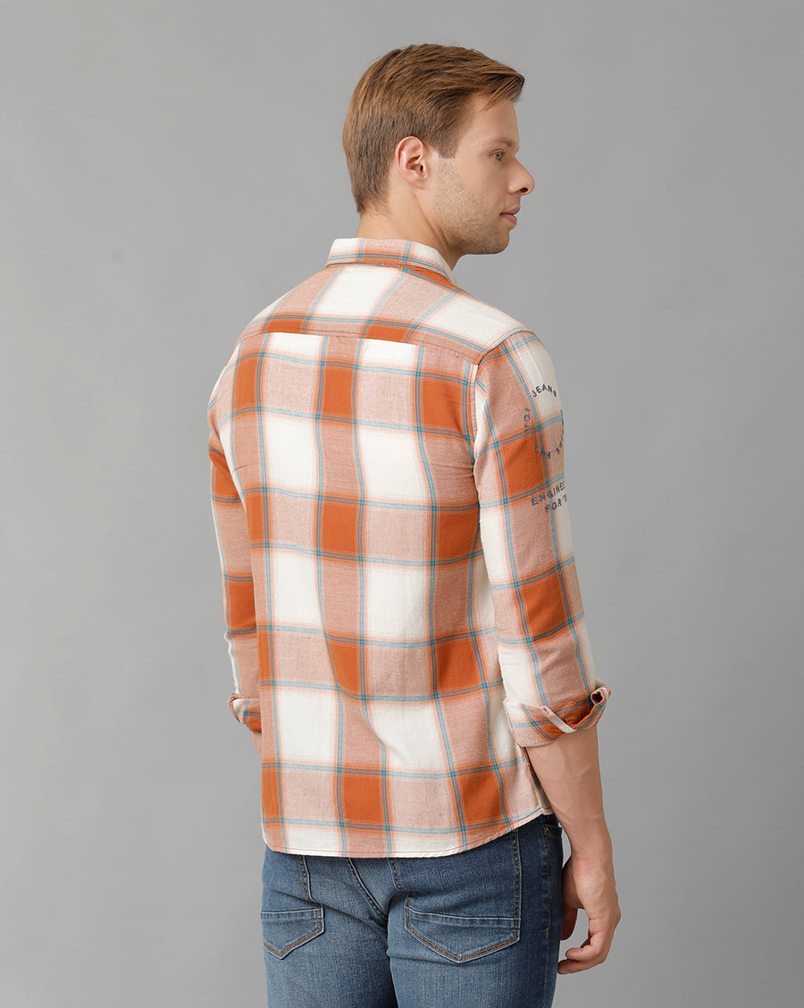 Voi Jeans Mens Off White With Red Checks Slim Fit Shirt