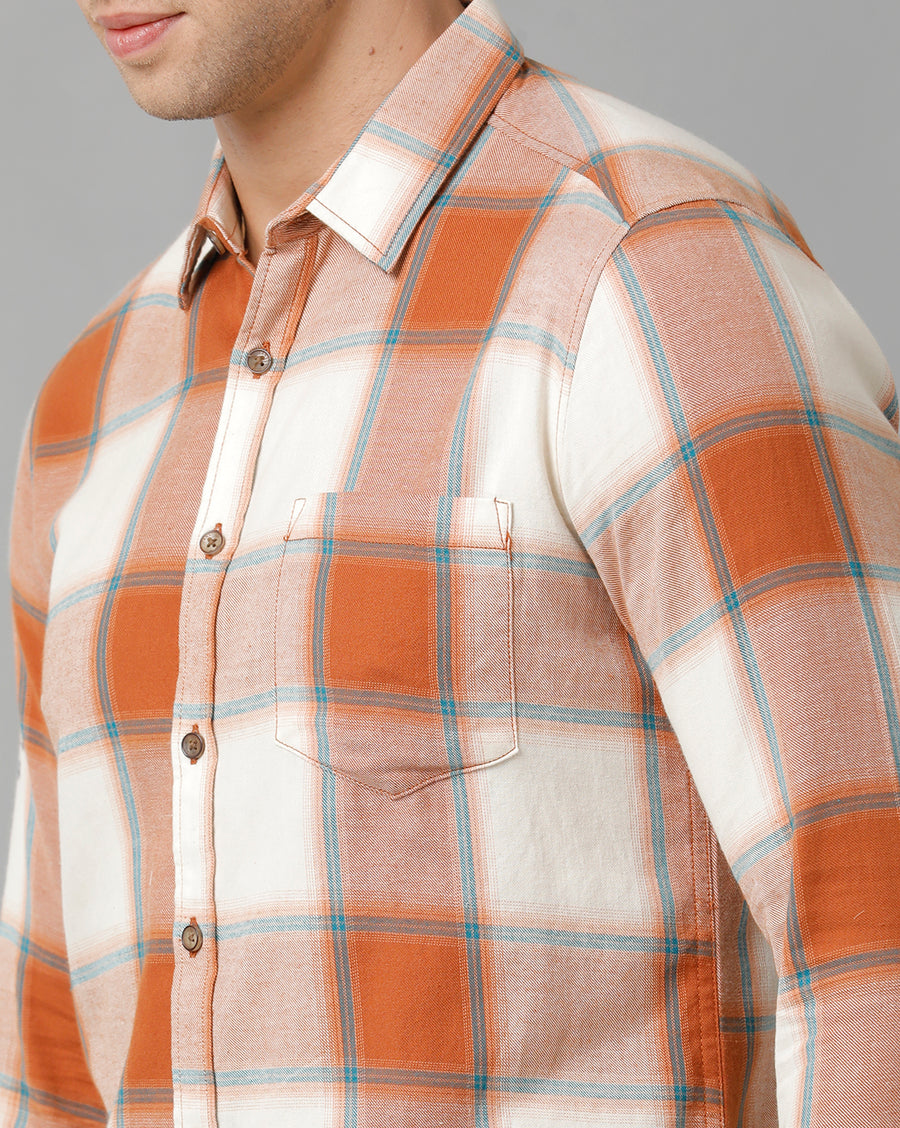 Voi Jeans Mens Off White With Red Checks Slim Fit Shirt