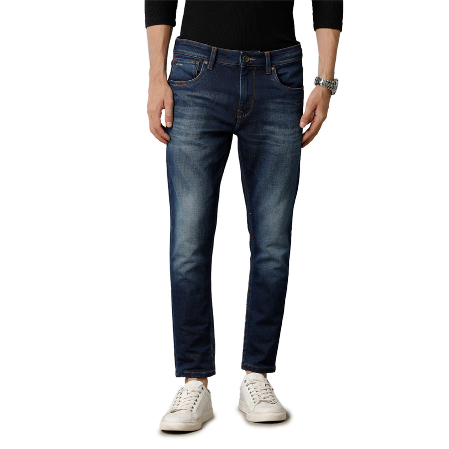 Men Indigo Track Skinny Cropped Fit Jeans