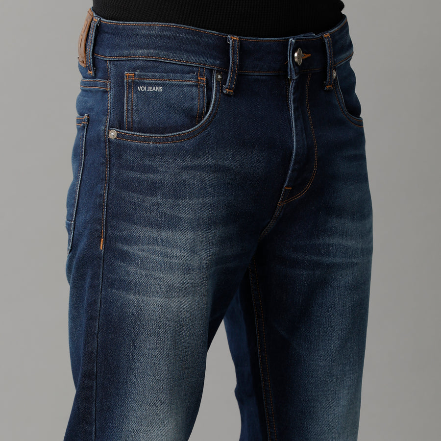 Men Indigo Track Skinny Cropped Fit Jeans