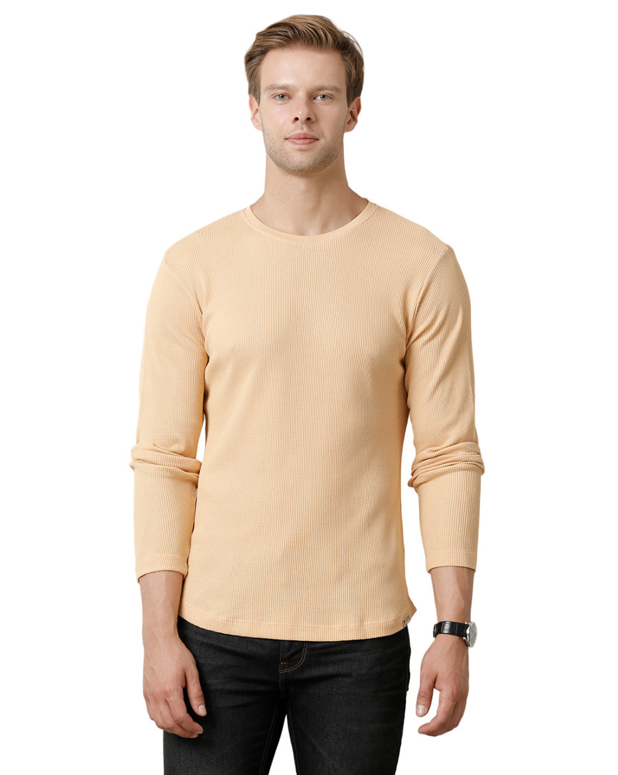 Men Waffle Solid  Regular Fit Casual T-Shirt