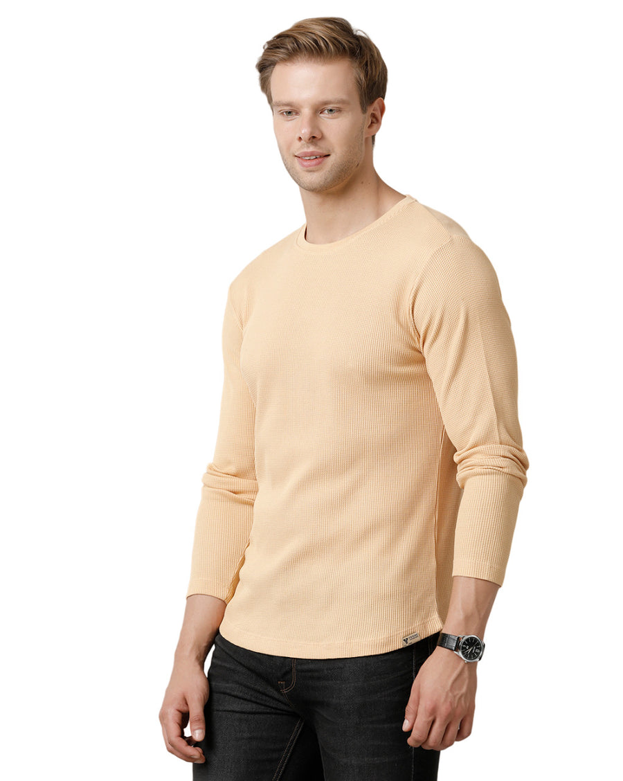 Men Waffle Solid  Regular Fit Casual T-Shirt