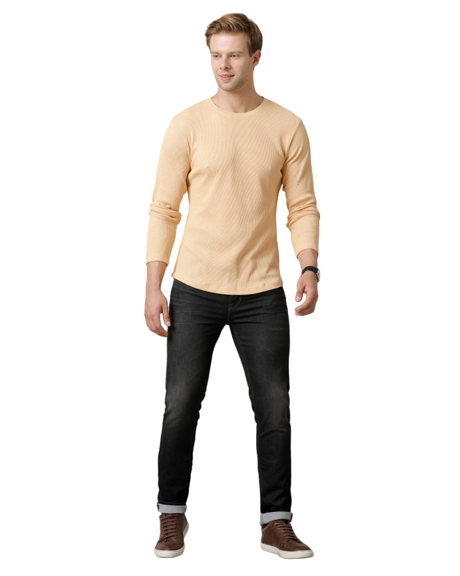 Men Waffle Solid  Regular Fit Casual T-Shirt