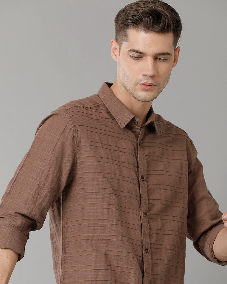 Voi Jeans Mens Brown Slim Fit Shirt