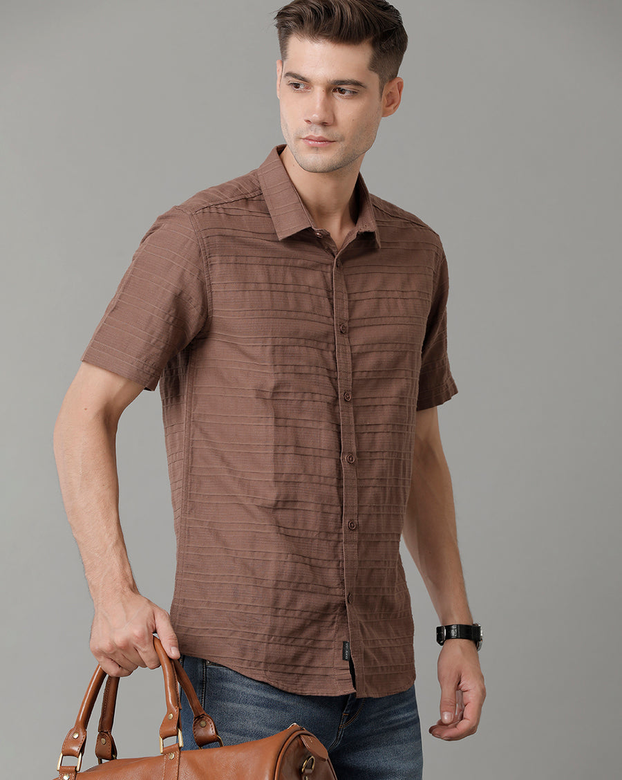 Men Brown Slim Fit Opaque Checked Casual Shirt