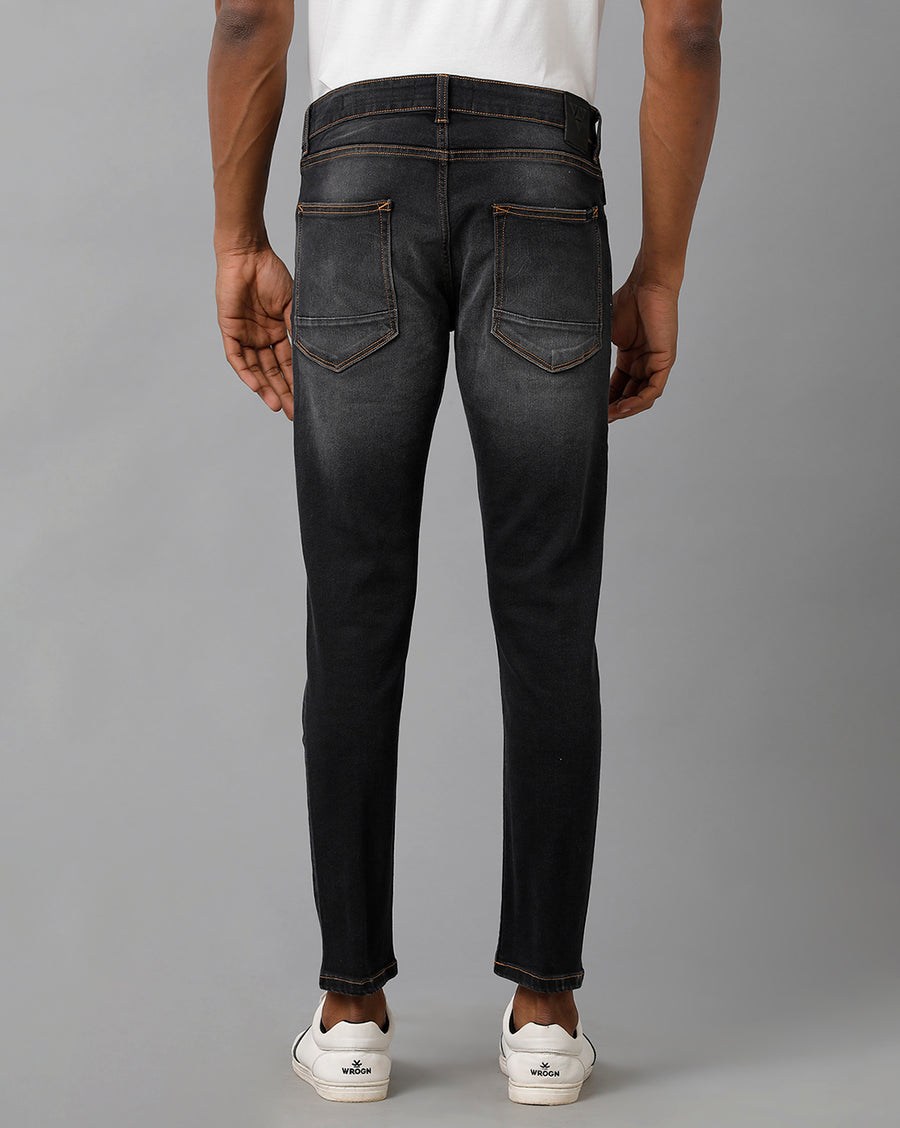 Voi Men Black Track Skinny Cropped Fit Jeans