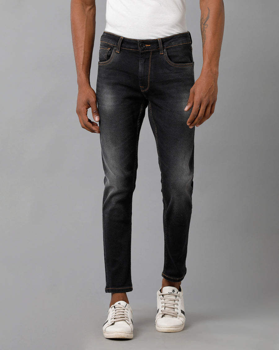 Voi Men Black Track Skinny Cropped Fit Jeans