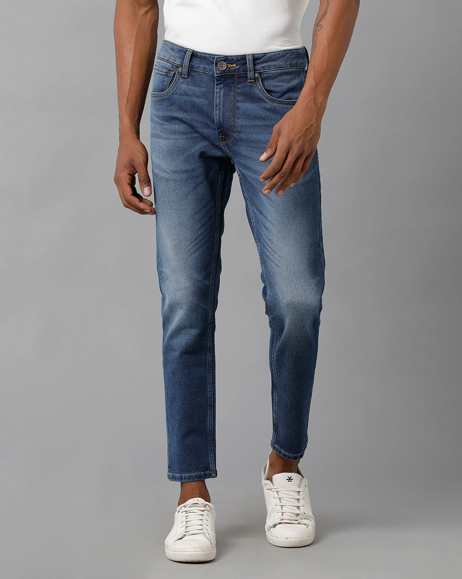 Voi Men Indigo Track Skinny Cropped Fit Jeans