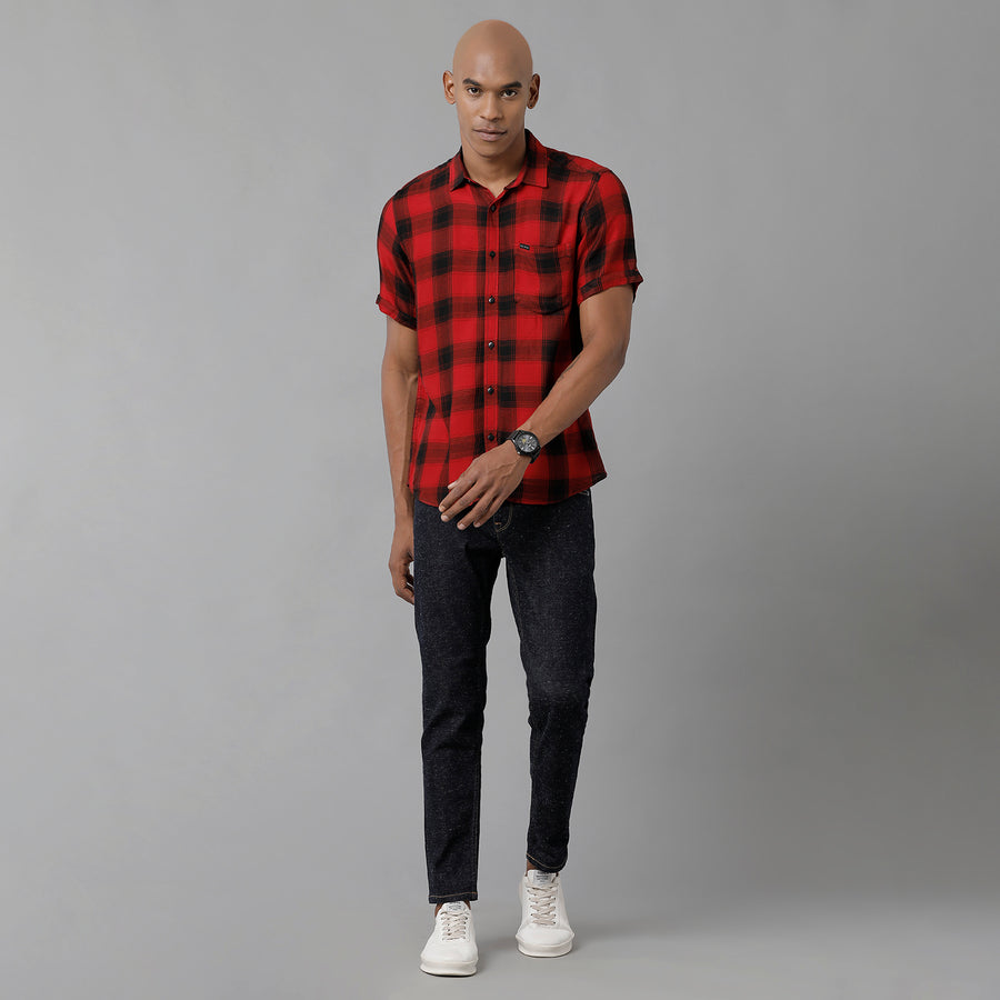 Men's Red Checkered Slim Fit Shirt