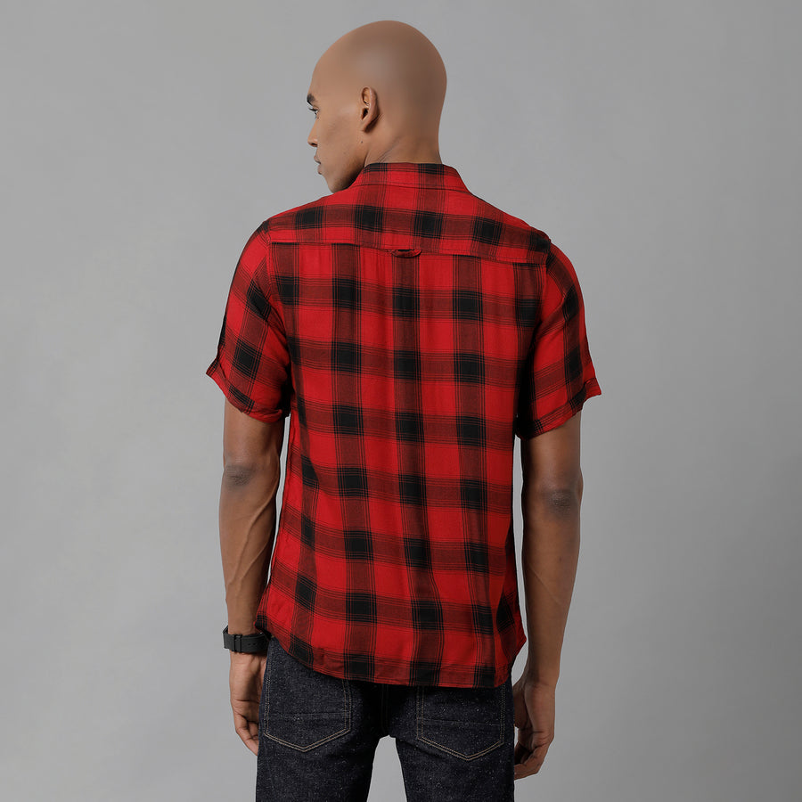 Men's Red Checkered Slim Fit Shirt