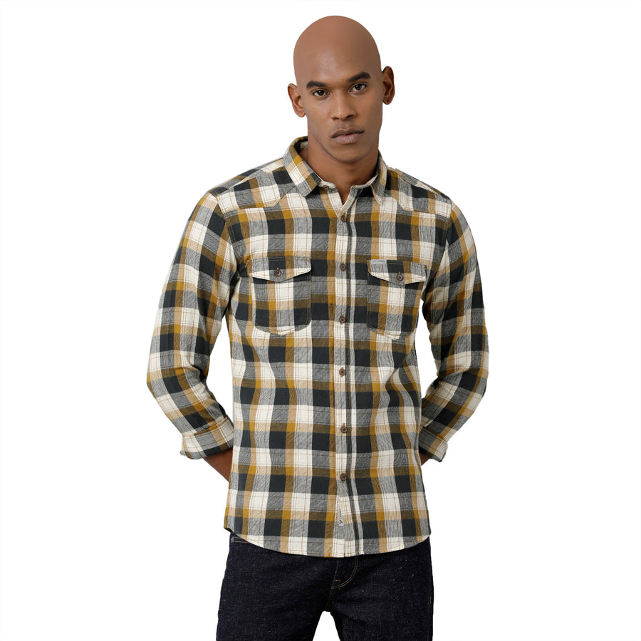 Men's Khaki Checks Slim Fit Shirt