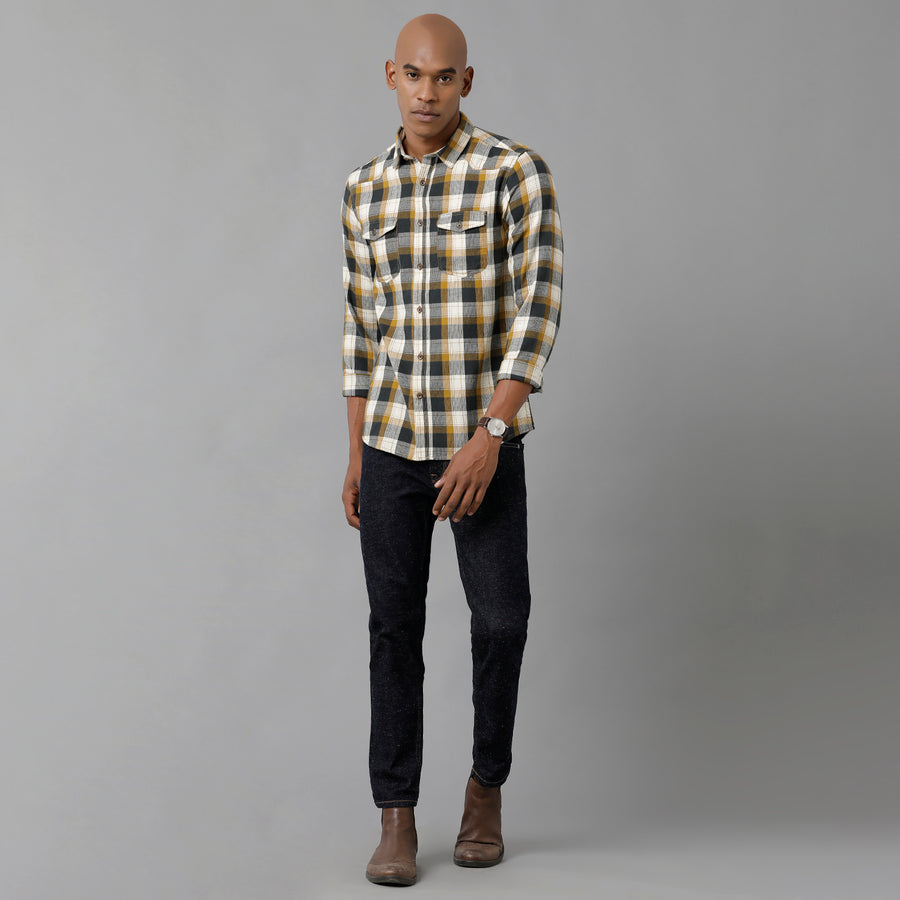 Men's Khaki Checks Slim Fit Shirt