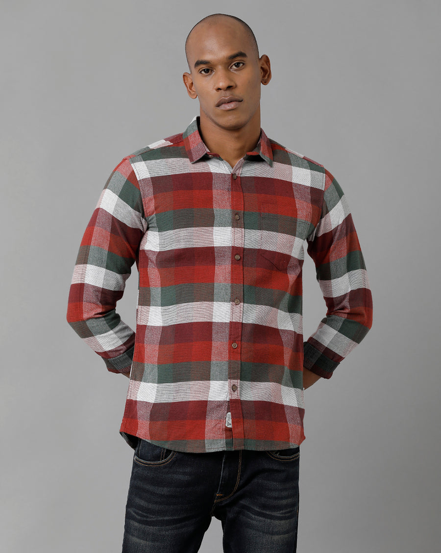 Men's Red Checks Slim Fit Shirt