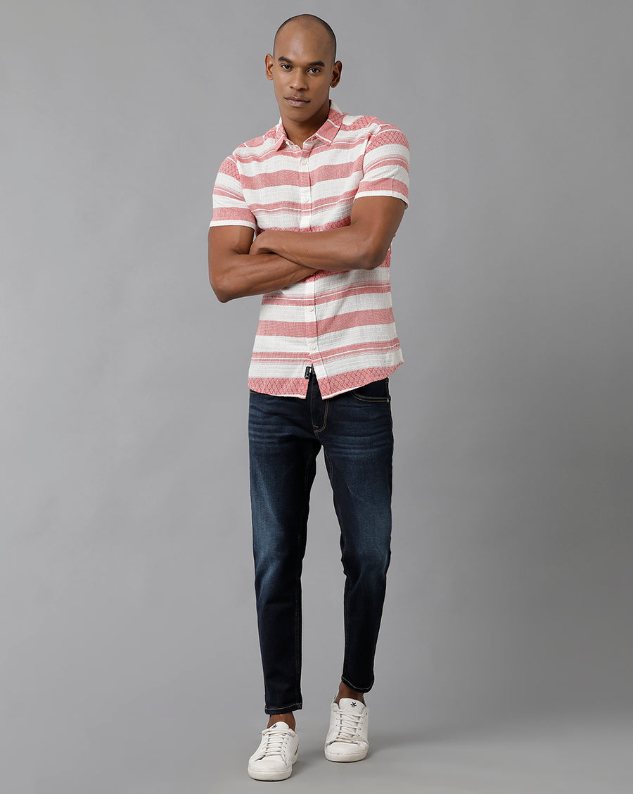 Men's Red Stripes Slim Fit Shirt