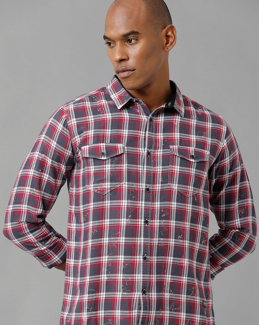 Men's Grey/Red Check Slim Fit Shirt