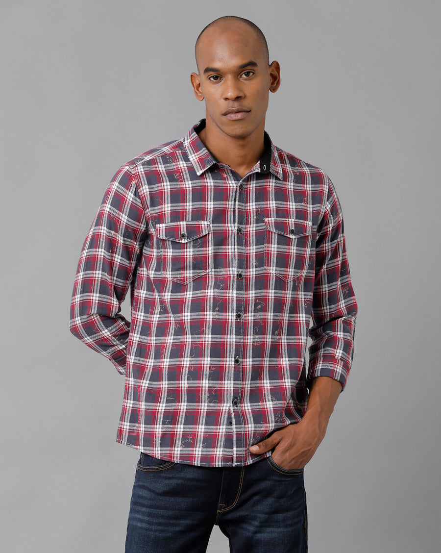 Men's Grey/Red Check Slim Fit Shirt