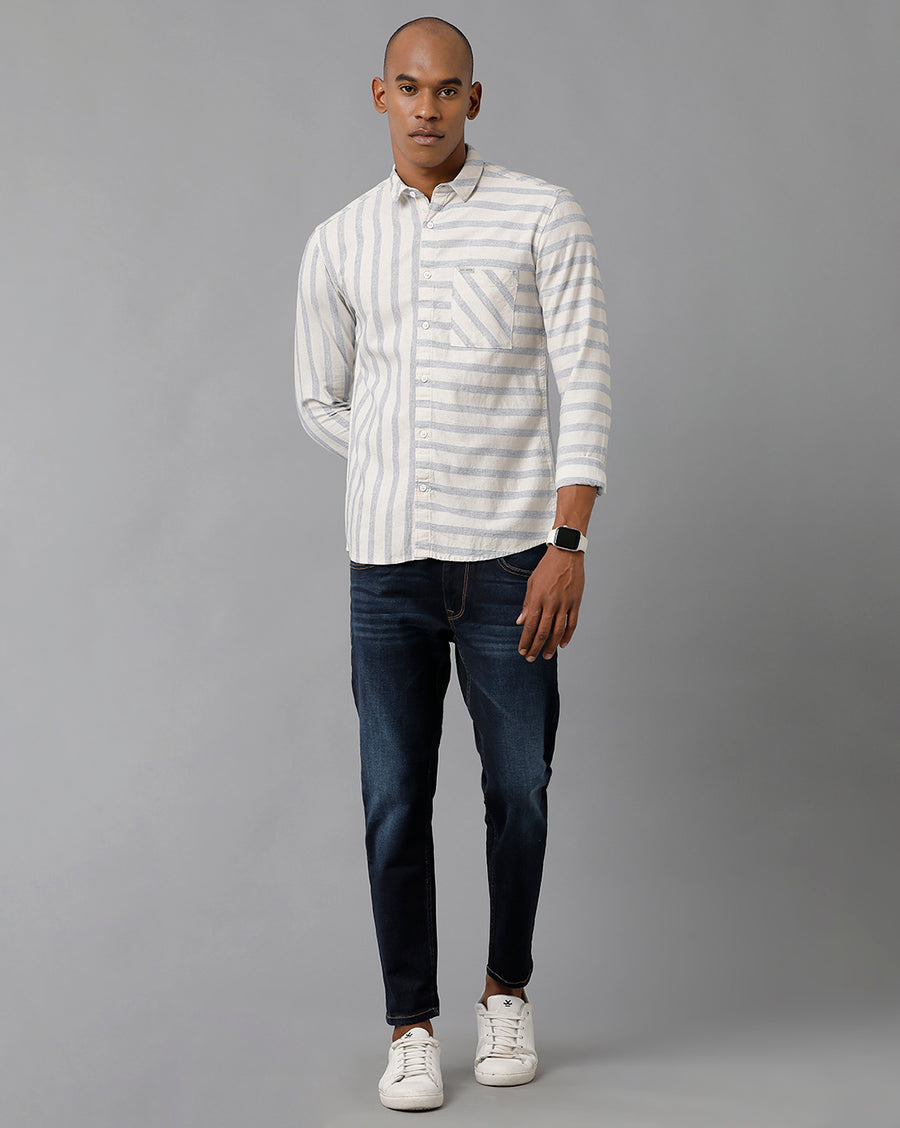 Men's Natural Blue Stripes Slim Fit Shirt