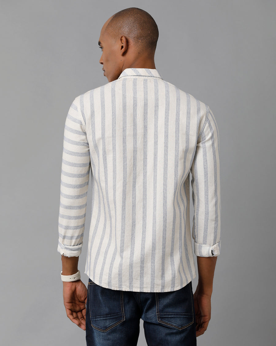 Men's Natural Blue Stripes Slim Fit Shirt
