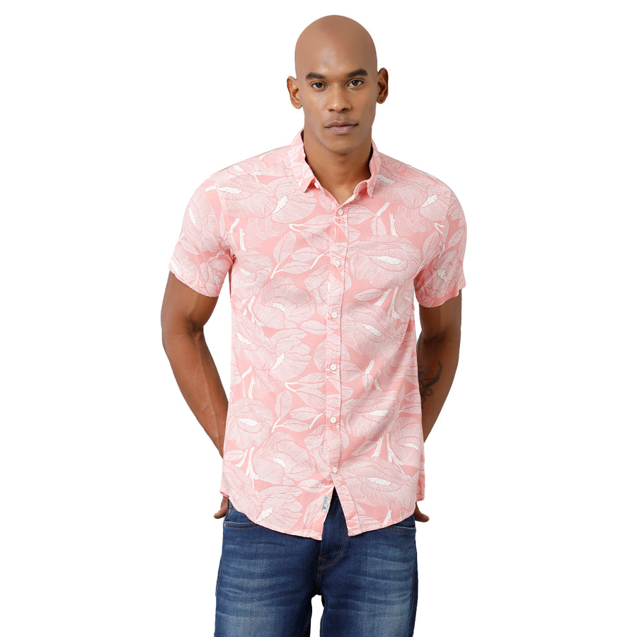 Men's Light Pink White Slim Fit Shirt