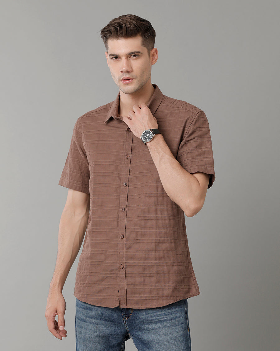 Men Brown Slim Fit Opaque Checked Casual Shirt