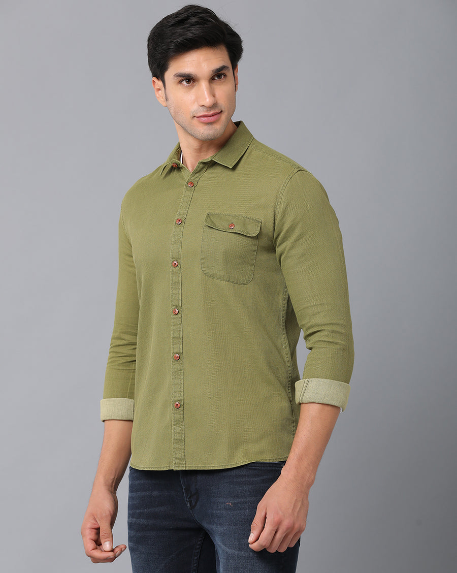 VOI Jeans Men's Solid Light Green Cotton Casual Shirt